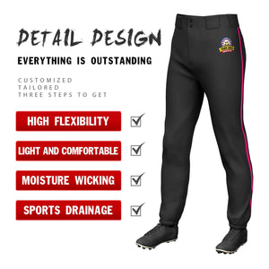 Custom Black Pink Classic Fit Stretch Practice Pull-up Baseball Pants