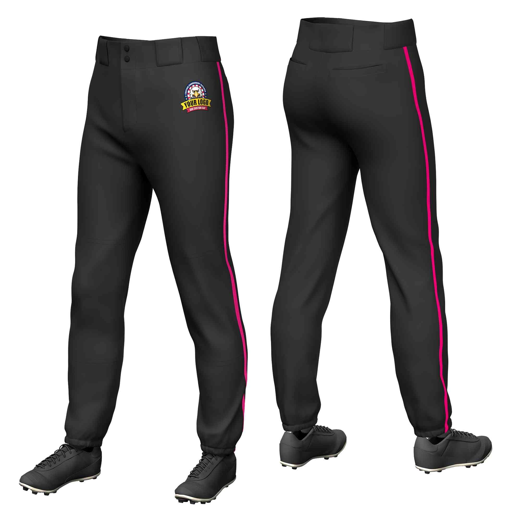 Custom Black Pink Classic Fit Stretch Practice Pull-up Baseball Pants