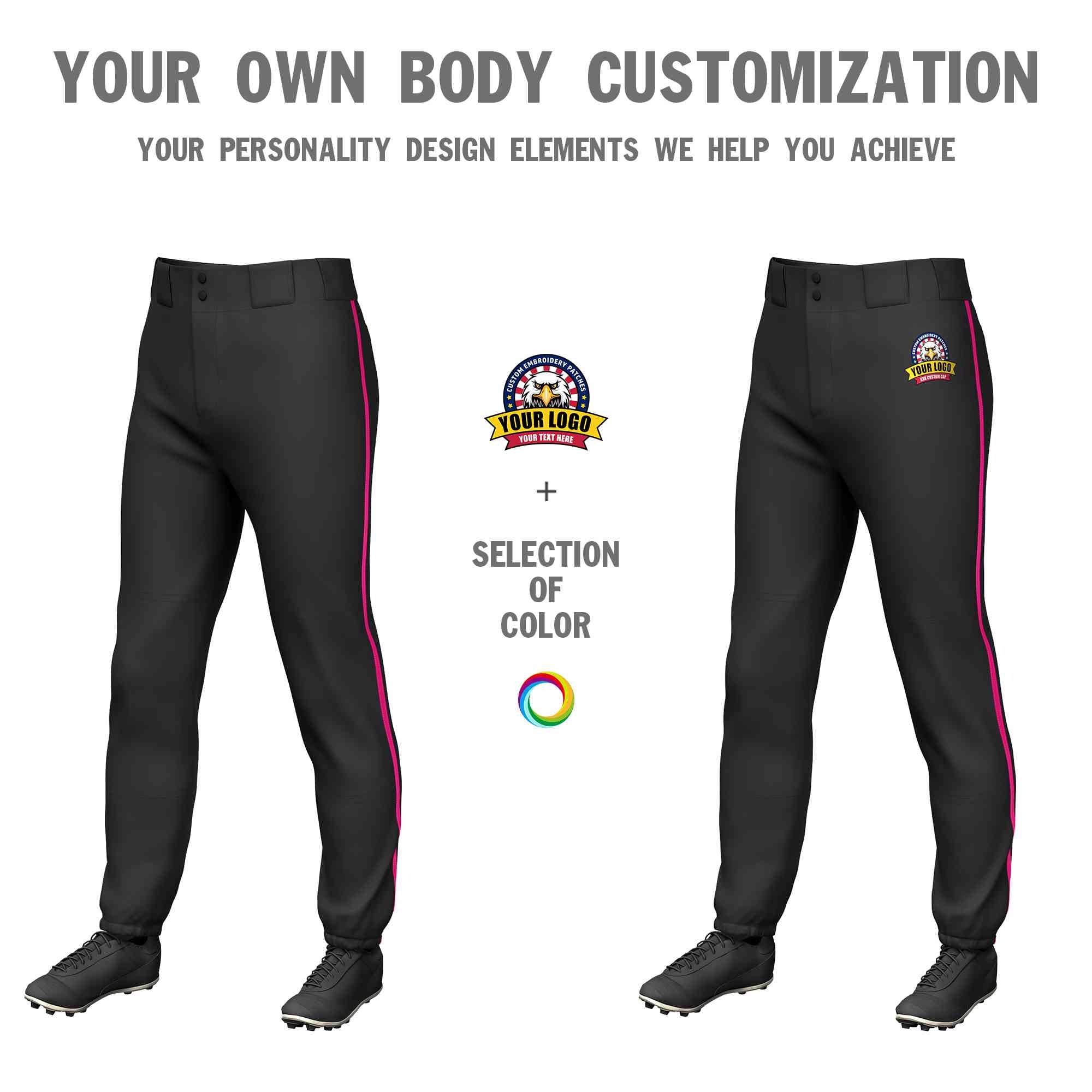 Custom Black Pink Classic Fit Stretch Practice Pull-up Baseball Pants