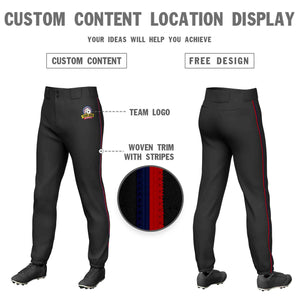 Custom Black Navy-Red Classic Fit Stretch Practice Pull-up Baseball Pants