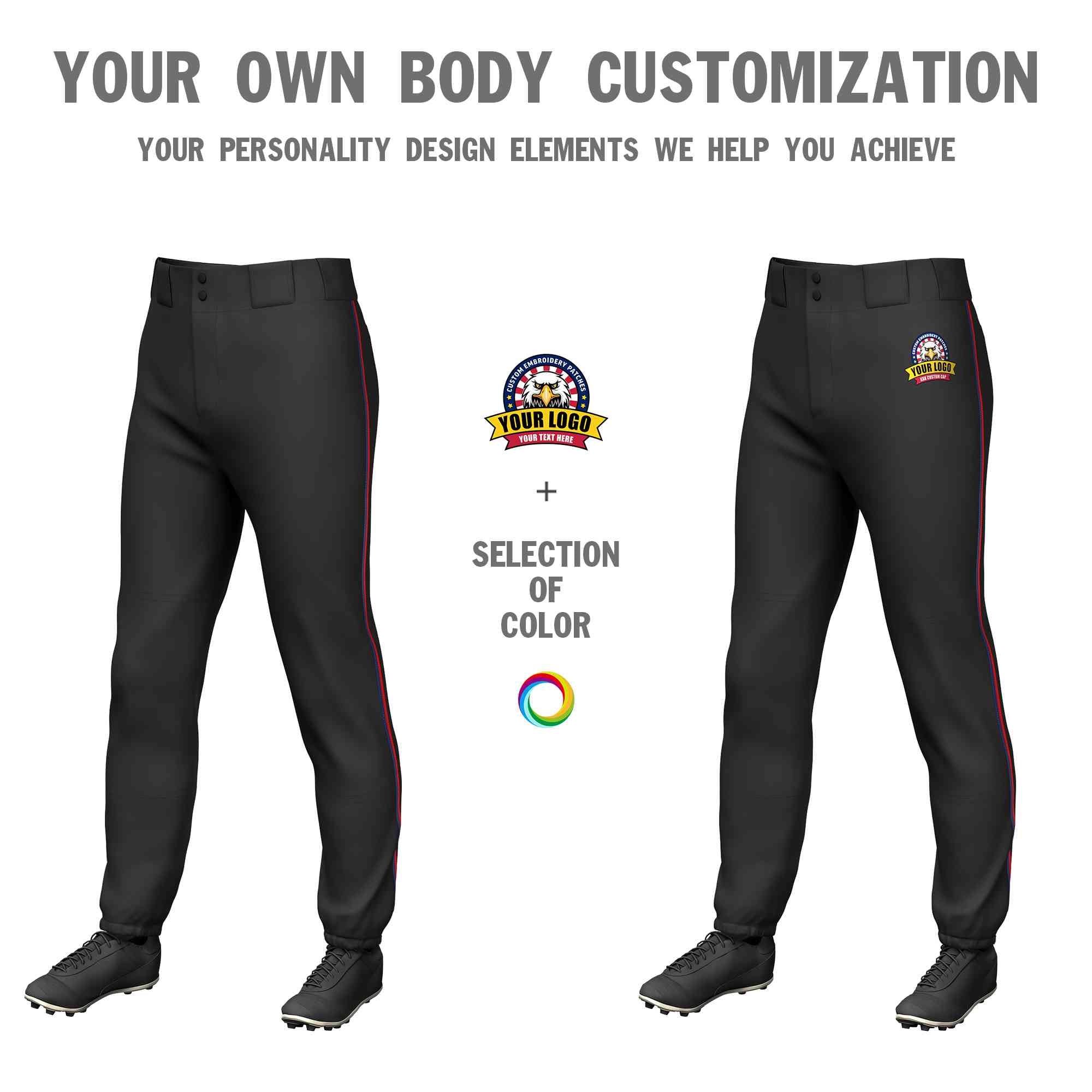 Custom Black Navy-Red Classic Fit Stretch Practice Pull-up Baseball Pants