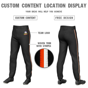 Custom Black Orange-White Classic Fit Stretch Practice Pull-up Baseball Pants