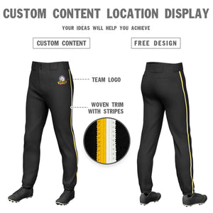 Custom Black Gold-White Classic Fit Stretch Practice Pull-up Baseball Pants