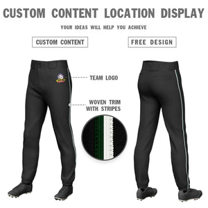 Custom Black Green-White Classic Fit Stretch Practice Pull-up Baseball Pants