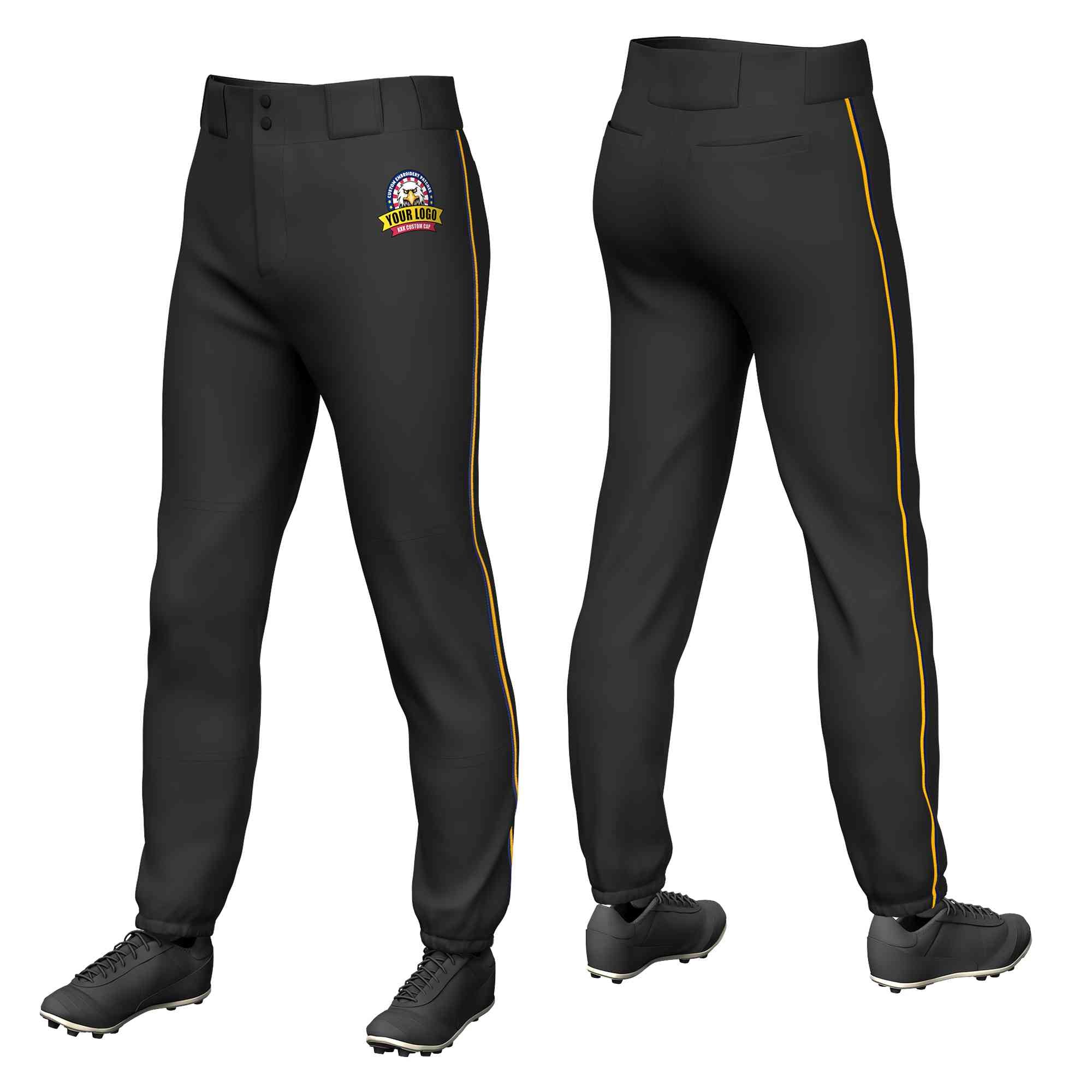 Pantalon de baseball pull-up extensible, coupe classique, noir, jaune marine, personnalisé