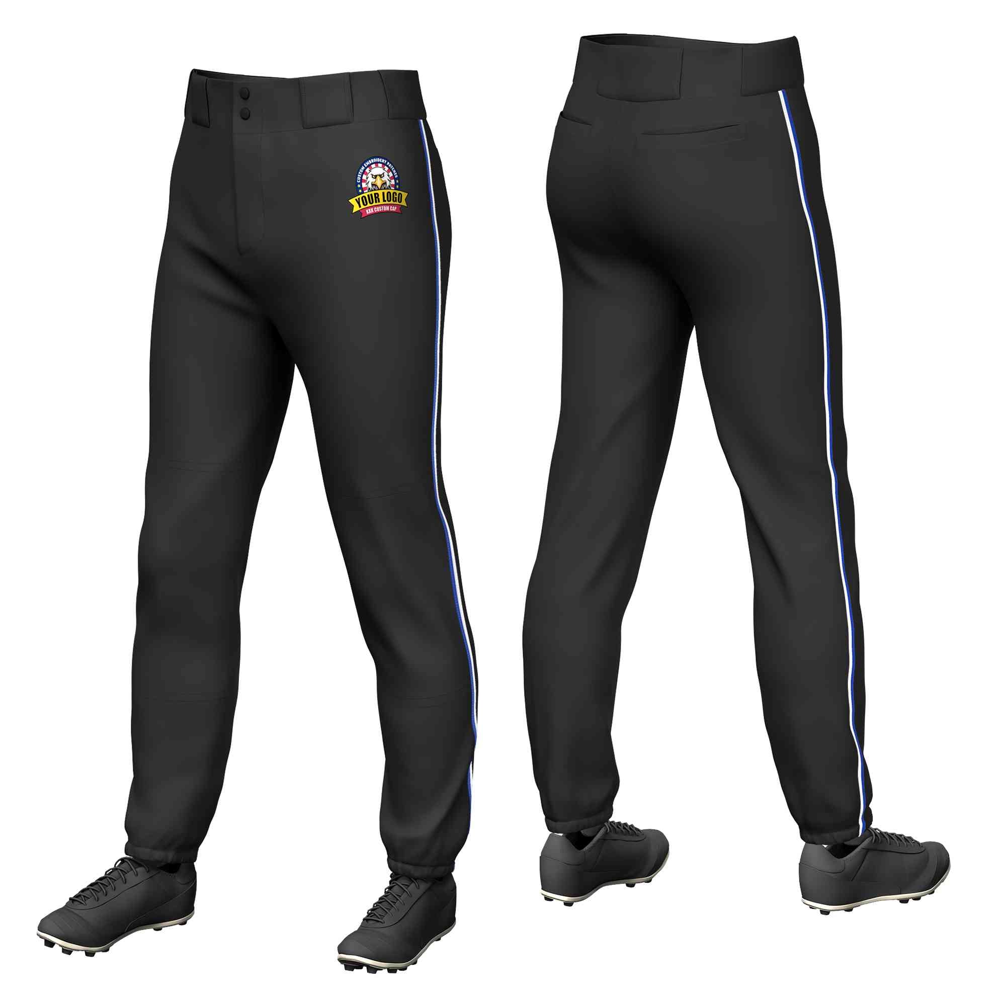 Pantalon de baseball pull-up extensible noir royal-blanc personnalisé