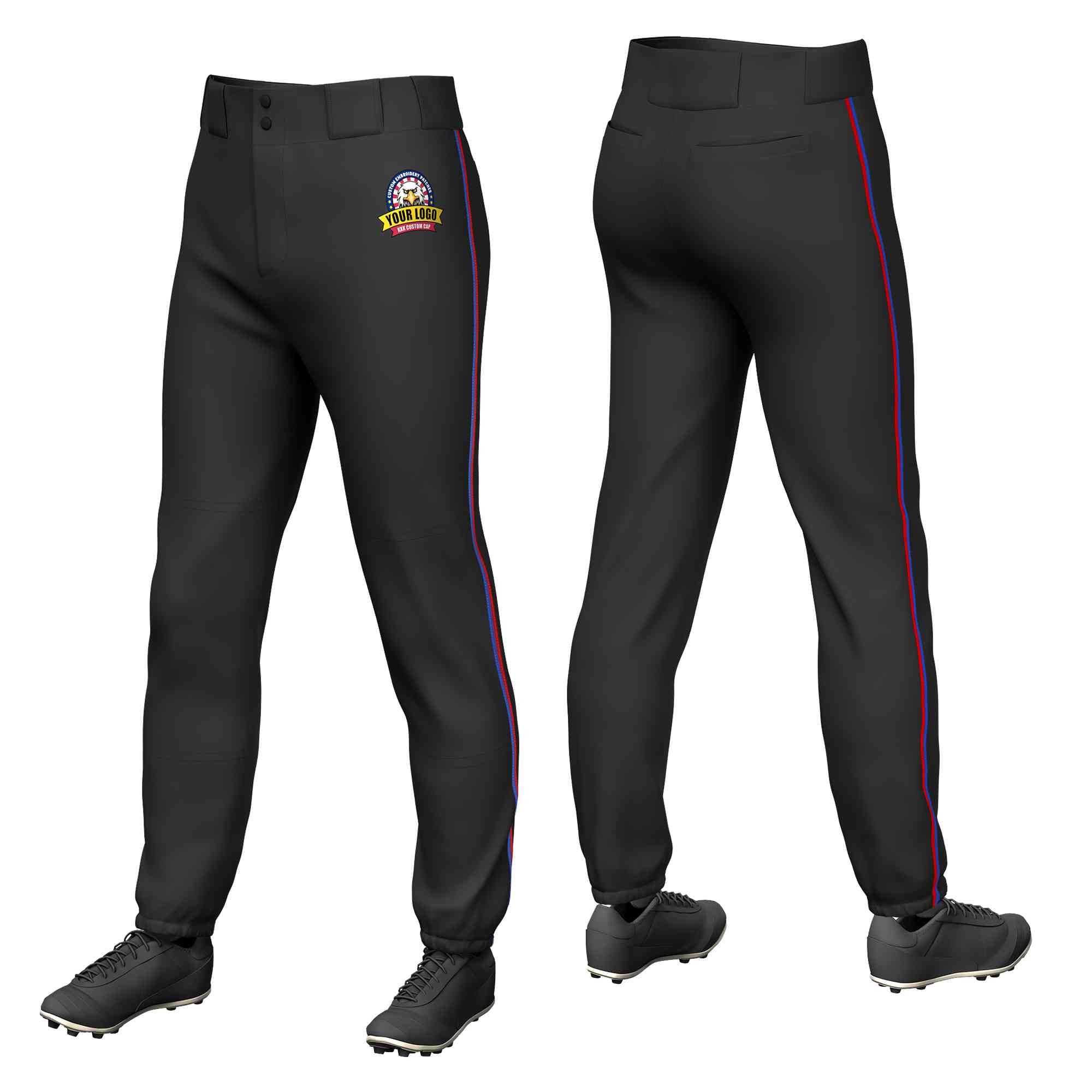 Custom Black Royal-Red Classic Fit Stretch Practice Pull-up Baseball Pants