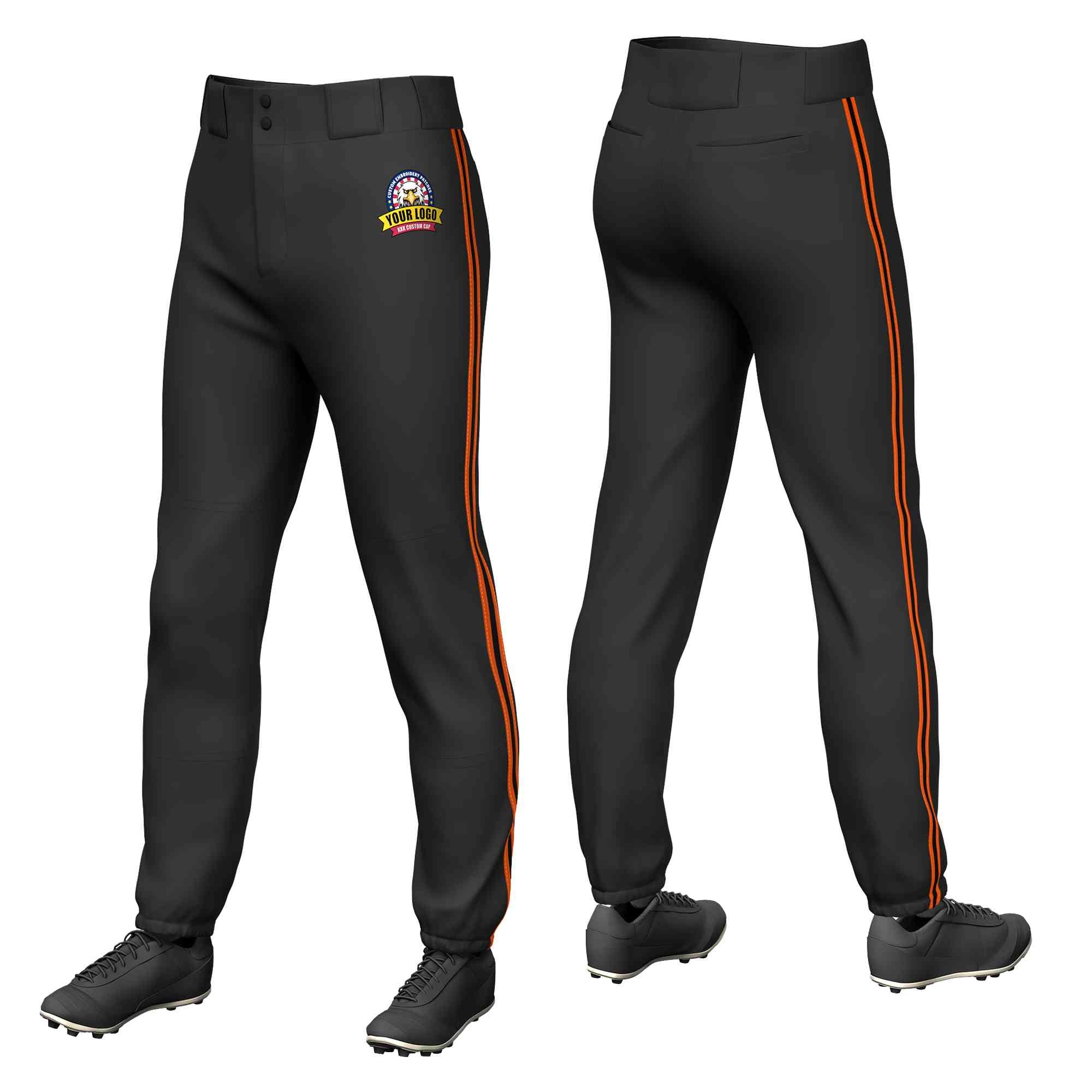 Custom Black Orange Black-Orange Classic Fit Stretch Practice Pull-up Baseball Pants