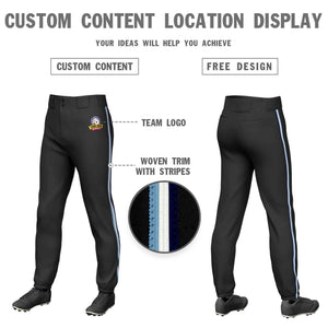 Custom Black Light Blue White-Navy Classic Fit Stretch Practice Pull-up Baseball Pants