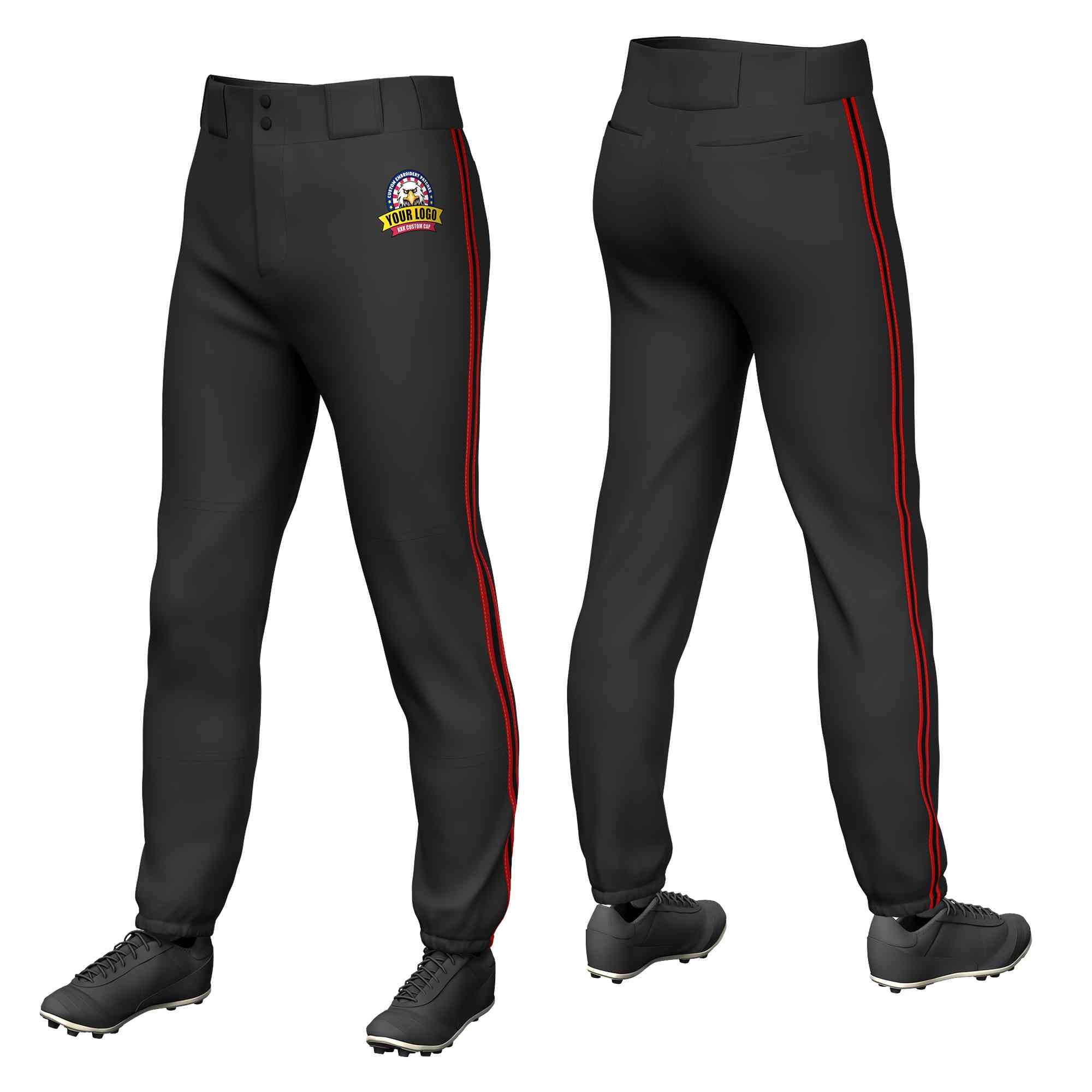 Pantalon de baseball pull-up extensible, coupe classique, personnalisé, noir, rouge, noir-rouge