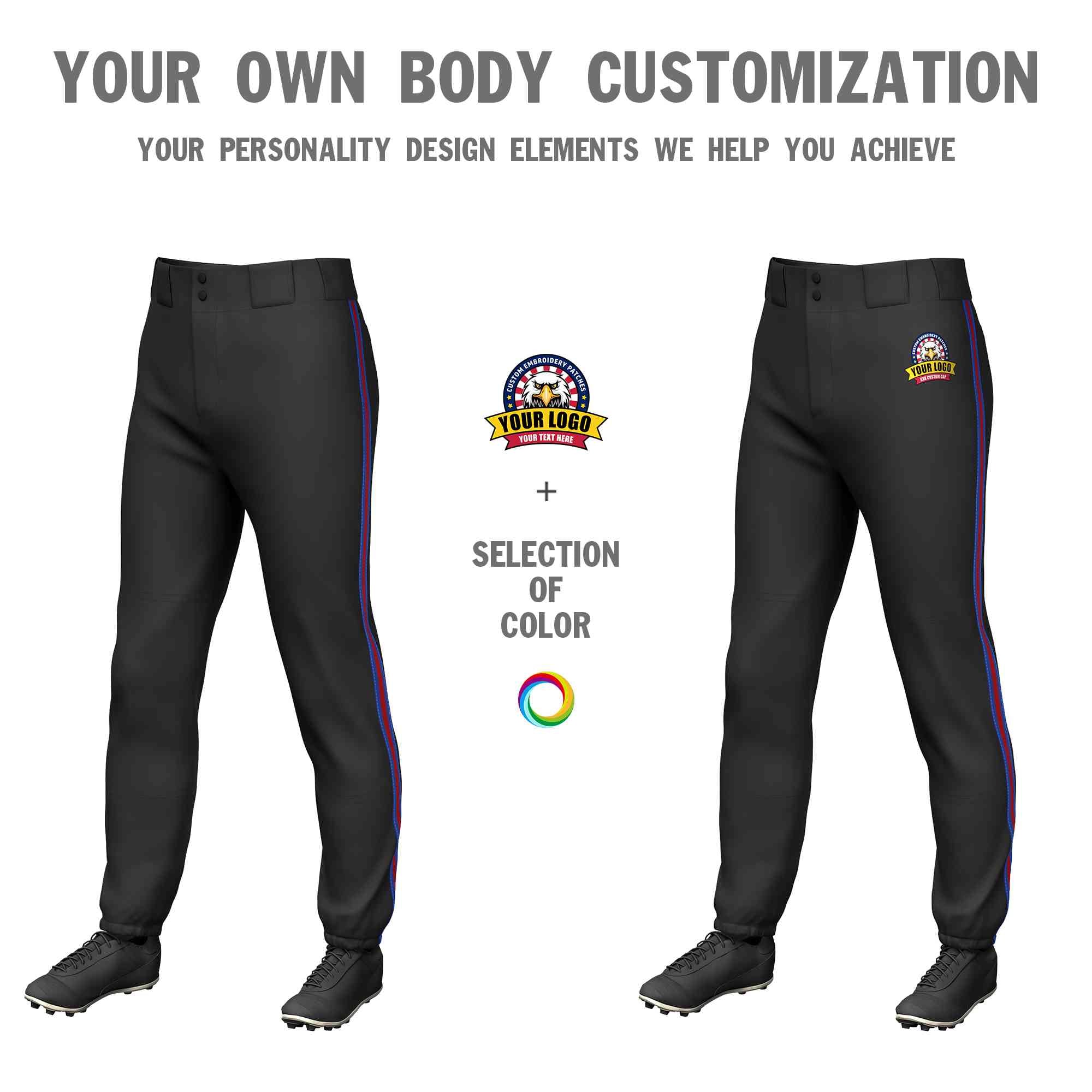 Custom Black Royal Red-Royal Classic Fit Stretch Practice Pull-up Baseball Pants