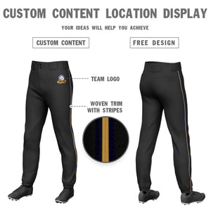 Custom Black Navy Old Gold-Navy Classic Fit Stretch Practice Pull-up Baseball Pants