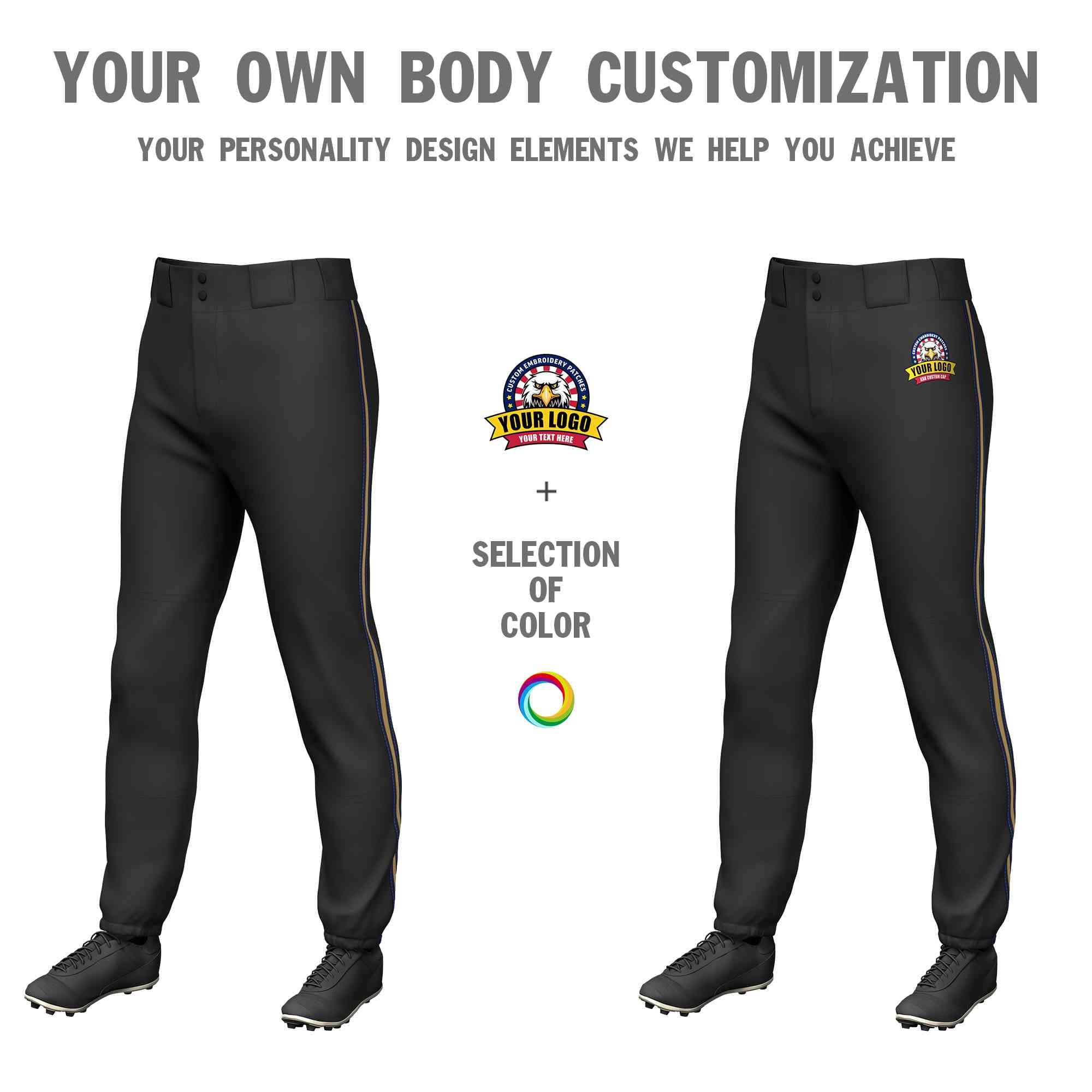 Custom Black Navy Old Gold-Navy Classic Fit Stretch Practice Pull-up Baseball Pants