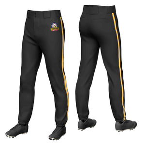 Custom Black Yellow White-Yellow Classic Fit Stretch Practice Pull-up Baseball Pants