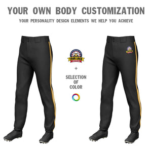 Custom Black Yellow White-Yellow Classic Fit Stretch Practice Pull-up Baseball Pants