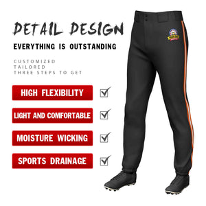 Custom Black Orange White-Orange Classic Fit Stretch Practice Pull-up Baseball Pants