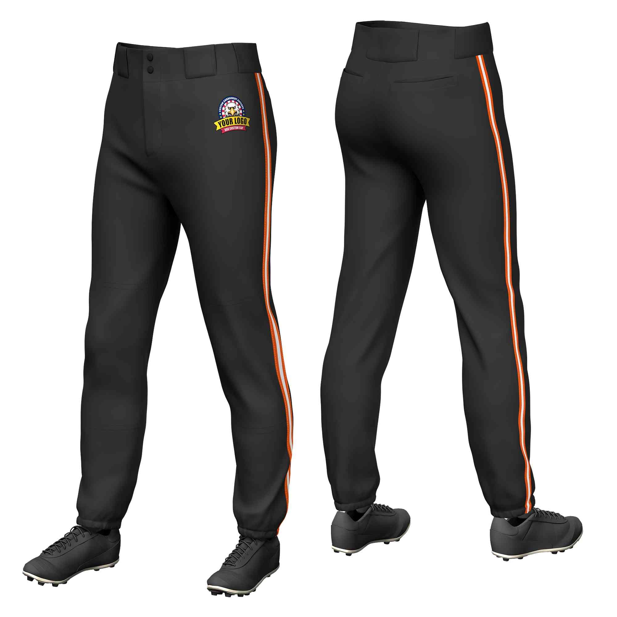 Pantalon de baseball pull-up extensible, coupe classique, personnalisé, noir, orange, blanc-orange