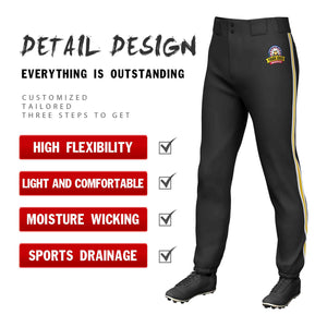 Custom Black White Gold-White Classic Fit Stretch Practice Pull-up Baseball Pants