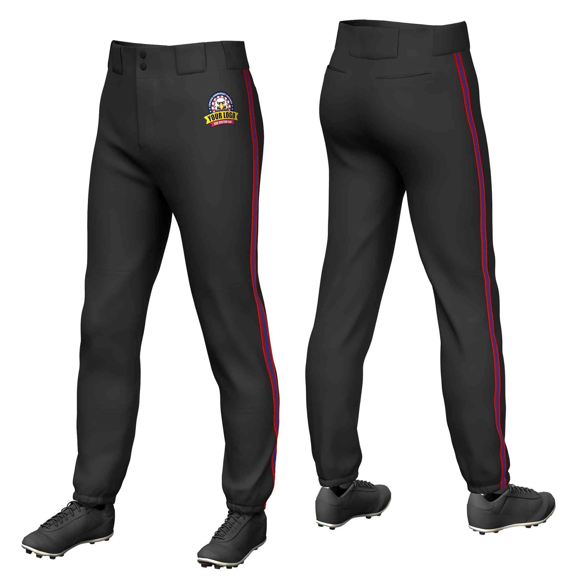 Custom Black Red Royal-Red Classic Fit Stretch Practice Pull-up Baseball Pants