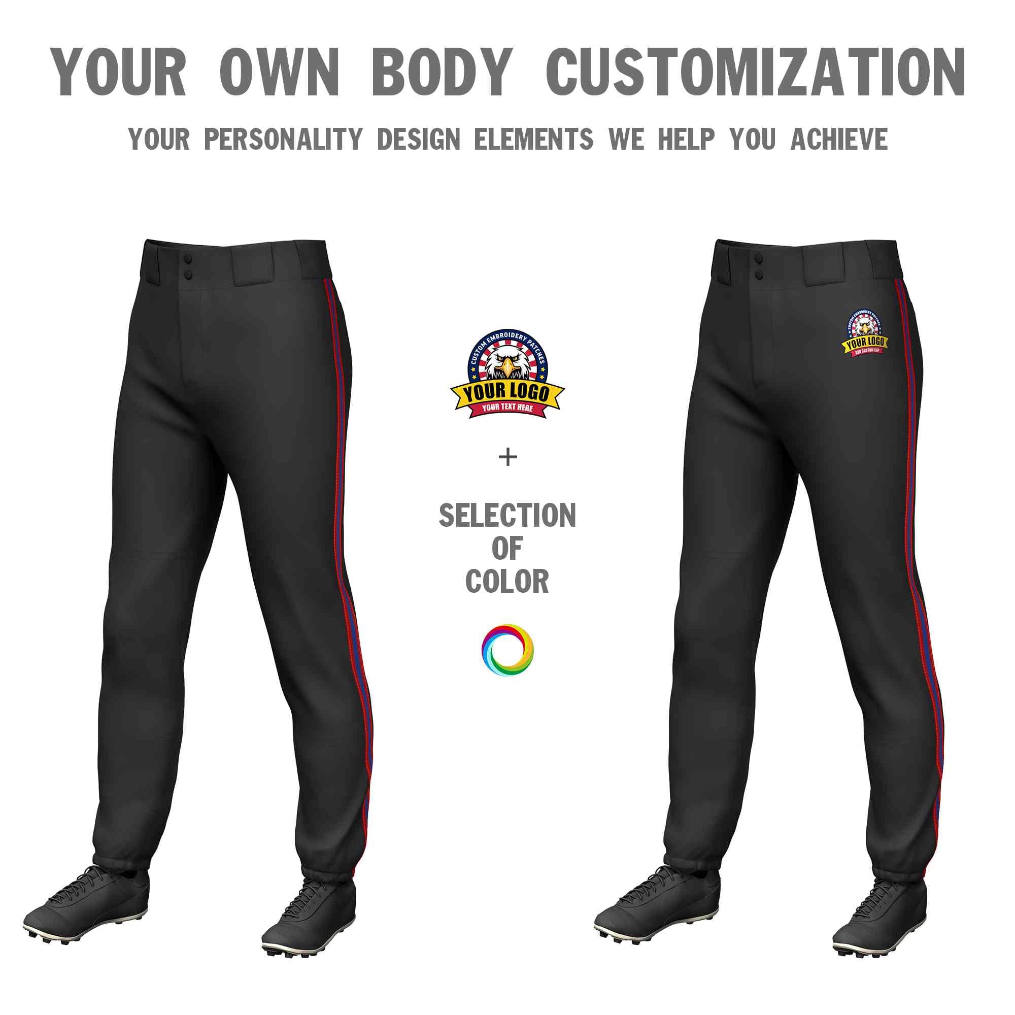 Custom Black Red Royal-Red Classic Fit Stretch Practice Pull-up Baseball Pants