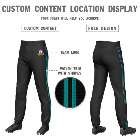 Custom Black Aqua Classic Fit Stretch Practice Pull-up Baseball Pants