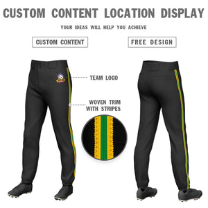 Custom Black Gold Kelly Green-Gold Classic Fit Stretch Practice Pull-up Baseball Pants