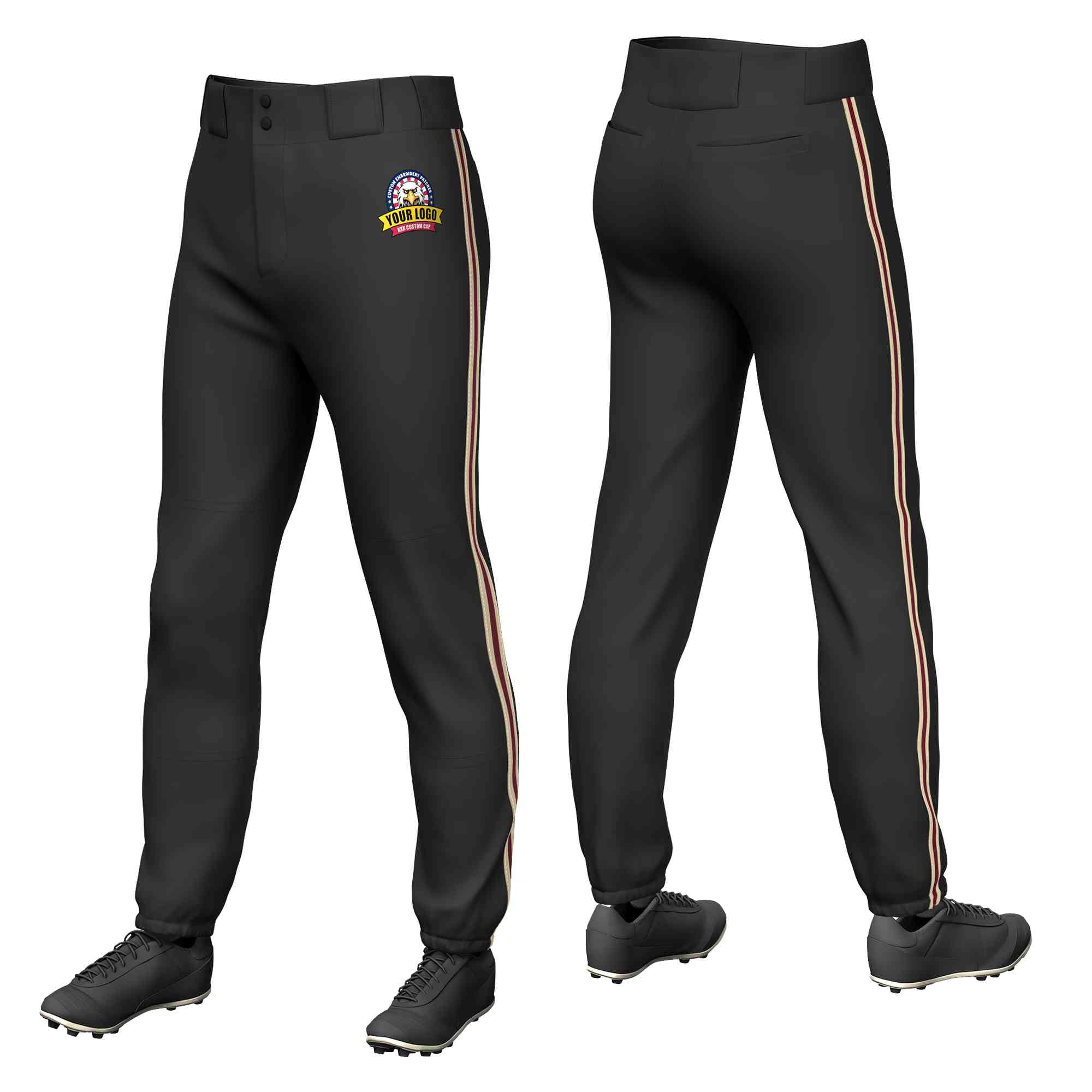 Custom Black Khaki Crimson-Khaki Classic Fit Stretch Practice Pull-up Baseball Pants