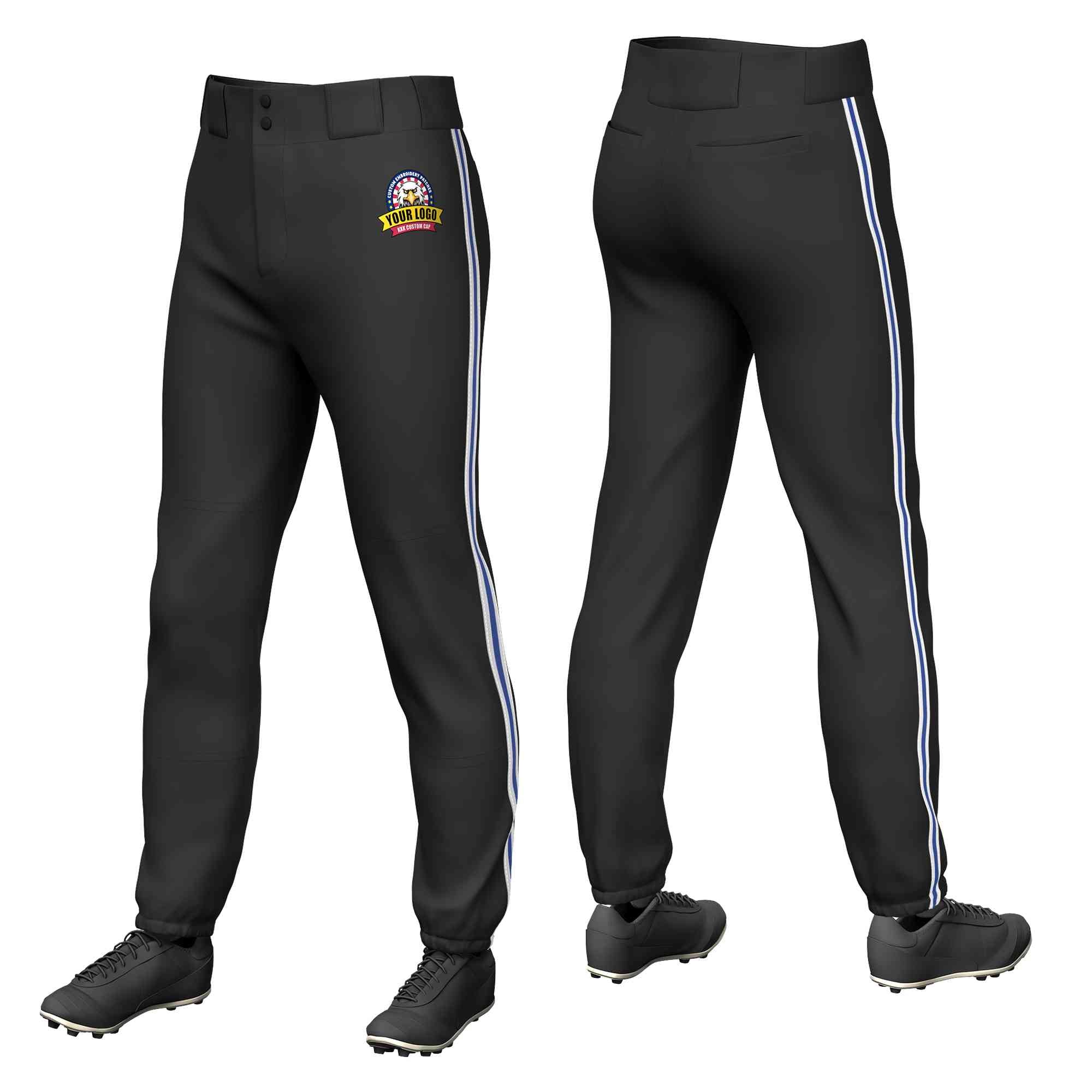 Pantalon de baseball pull-up extensible, personnalisé, noir, blanc, royal-blanc, coupe classique