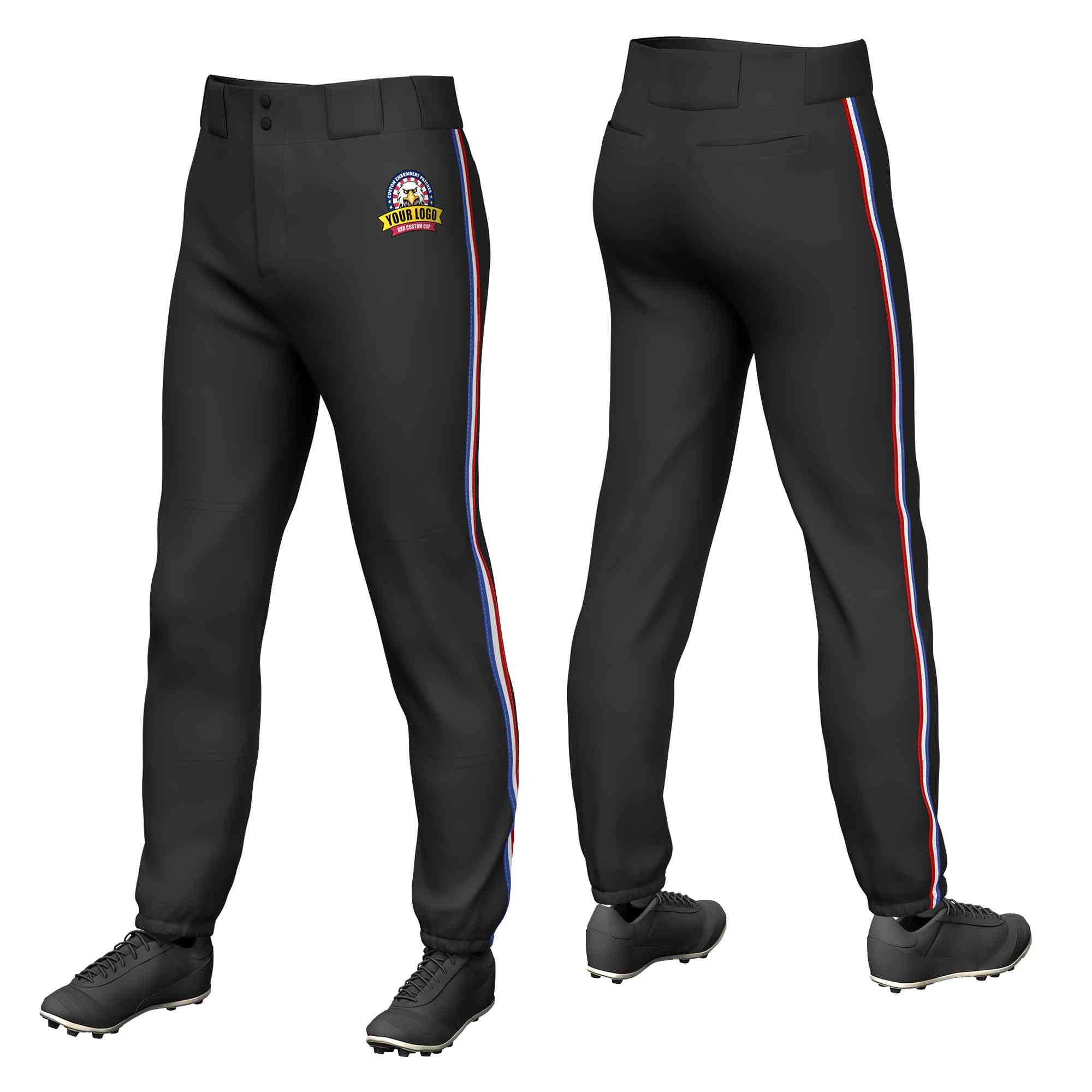 Custom Black Royal White-Red Classic Fit Stretch Practice Pull-up Baseball Pants