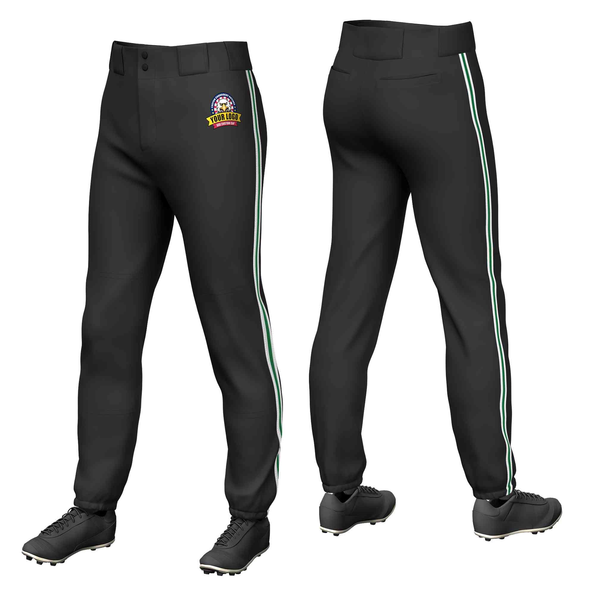 Pantalon de baseball à traction extensible, personnalisé, noir et blanc, vert-blanc, coupe classique