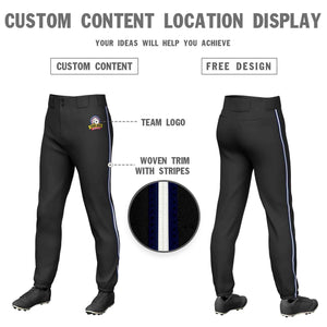 Custom Black Navy White-Navy Classic Fit Stretch Practice Pull-up Baseball Pants