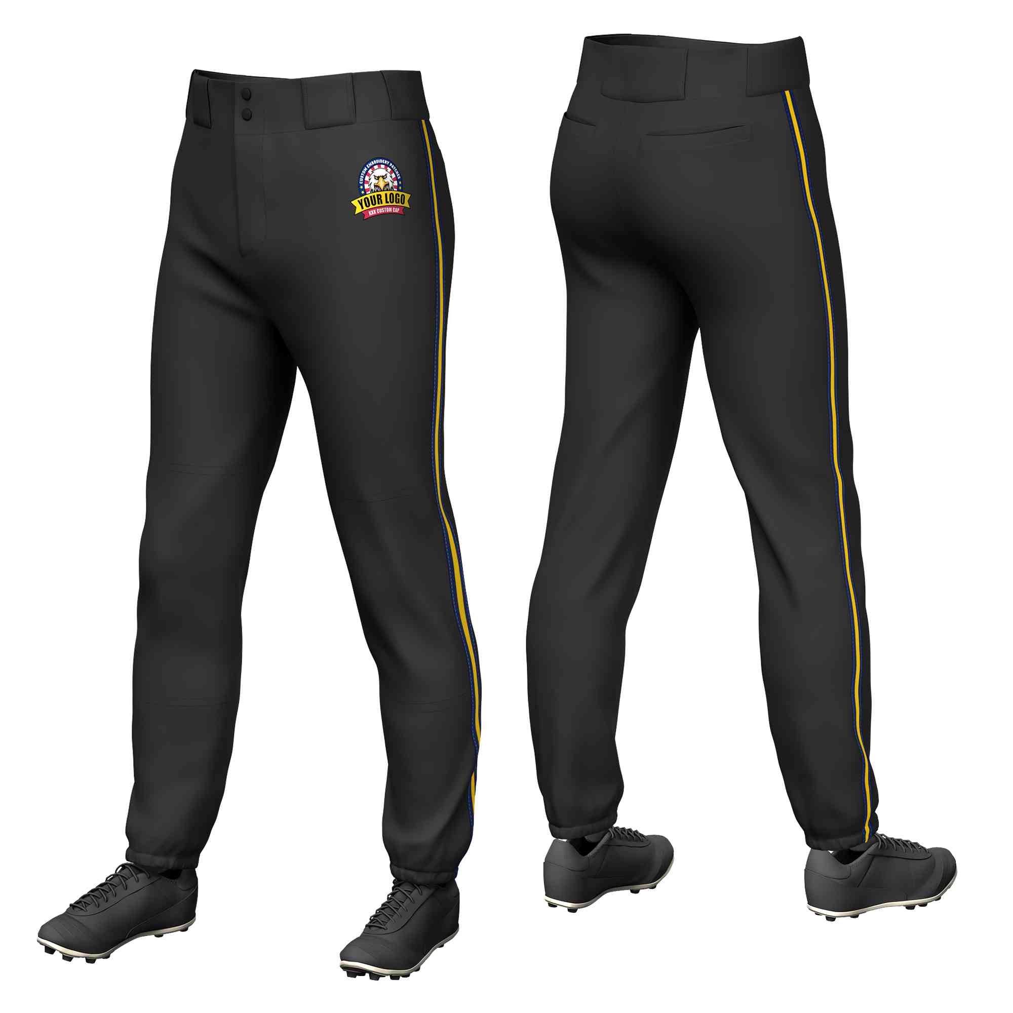 Custom Black Navy Gold-Navy Classic Fit Stretch Practice Pull-up Baseball Pants