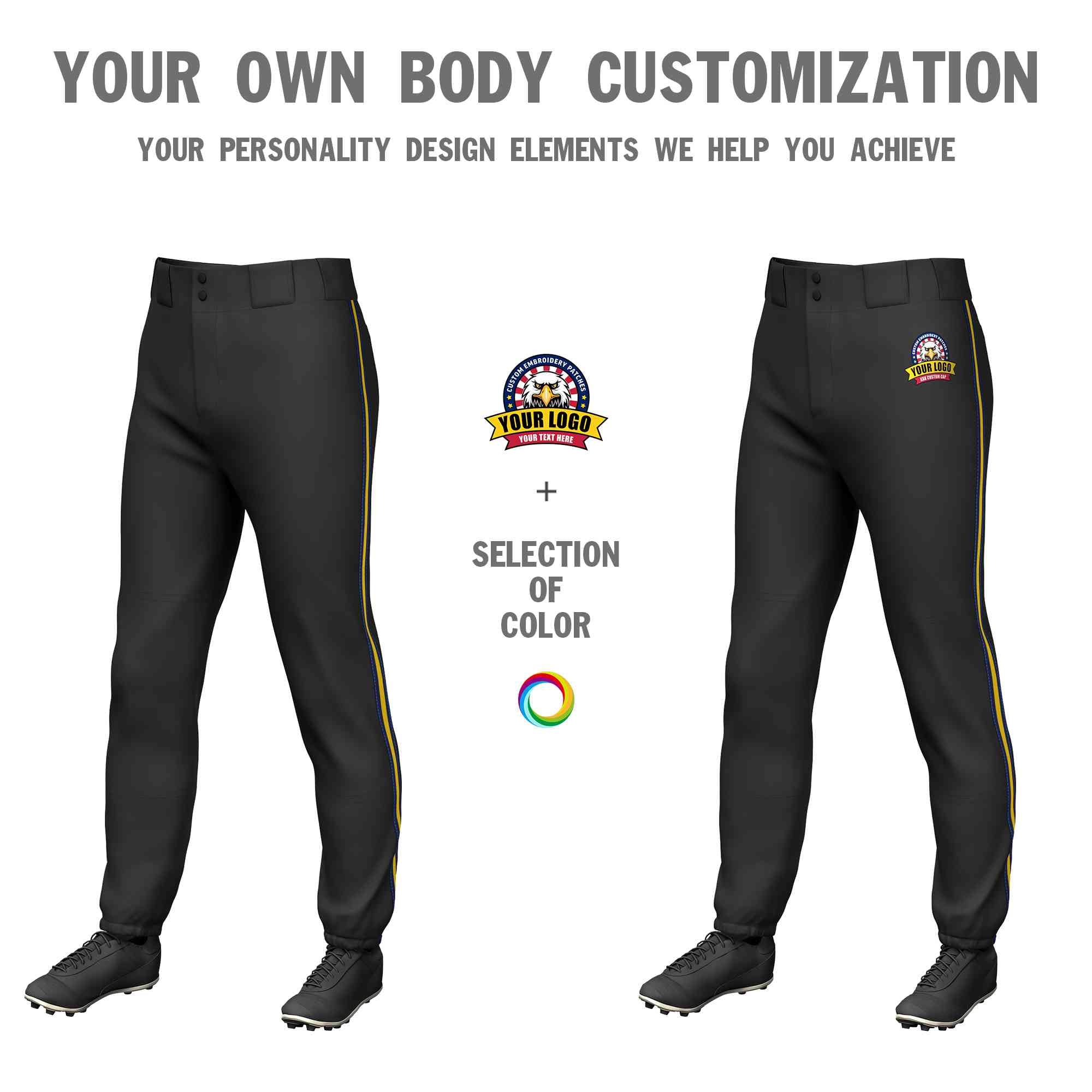 Custom Black Navy Gold-Navy Classic Fit Stretch Practice Pull-up Baseball Pants