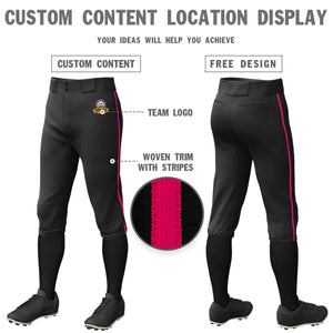 Custom Black Pink Classic Fit Stretch Practice Knickers Baseball Pants