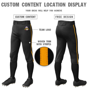 Custom Black Yellow Classic Fit Stretch Practice Knickers Baseball Pants