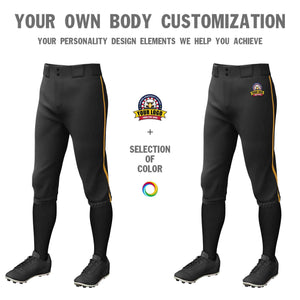 Custom Black Old Gold Classic Fit Stretch Practice Knickers Baseball Pants