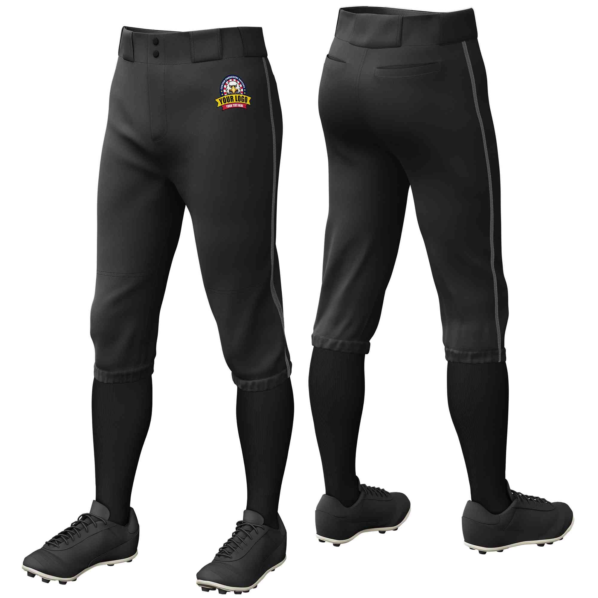 Pantalon de baseball personnalisé noir gris foncé, coupe classique, culotte d'entraînement extensible