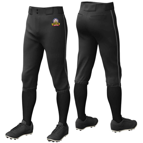 Custom Black Dark Gray Classic Fit Stretch Practice Knickers Baseball Pants