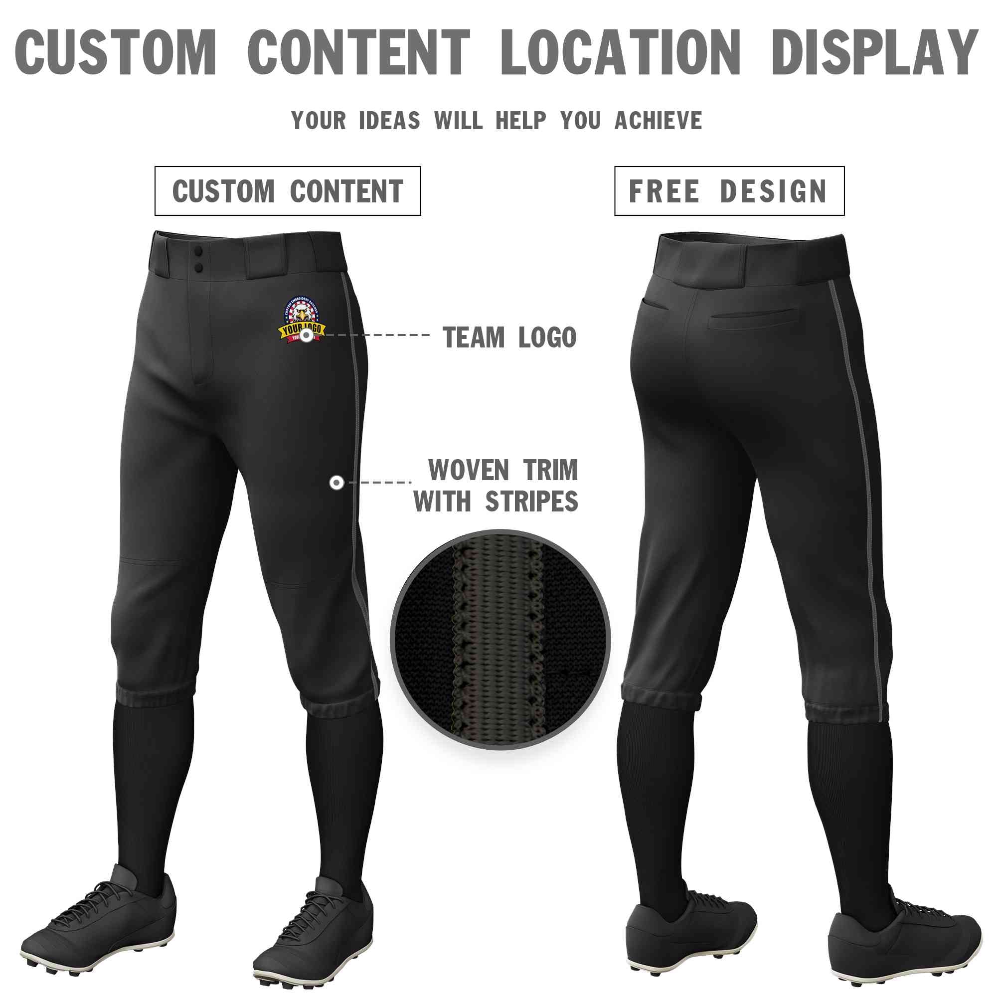 Pantalon de baseball personnalisé noir gris foncé, coupe classique, culotte d'entraînement extensible