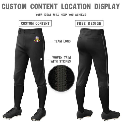 Custom Black Dark Gray Classic Fit Stretch Practice Knickers Baseball Pants