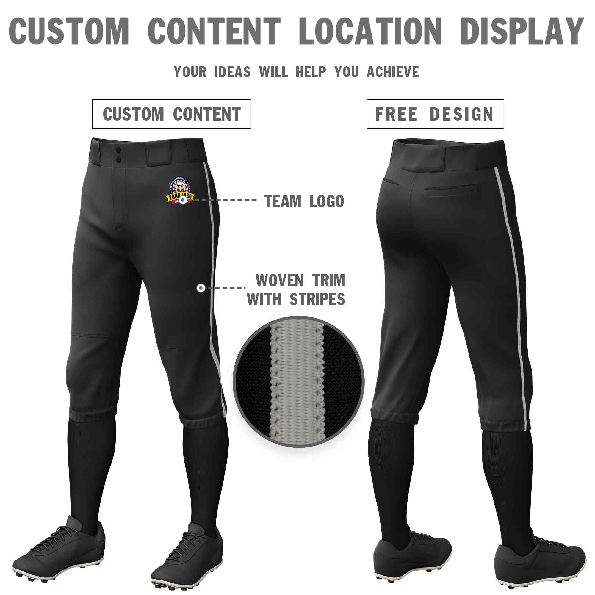 Pantalon de baseball personnalisé, culotte d'entraînement extensible, coupe classique, noir et gris