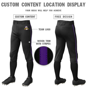 Pantalon de baseball personnalisé noir violet, coupe classique, culotte d'entraînement extensible