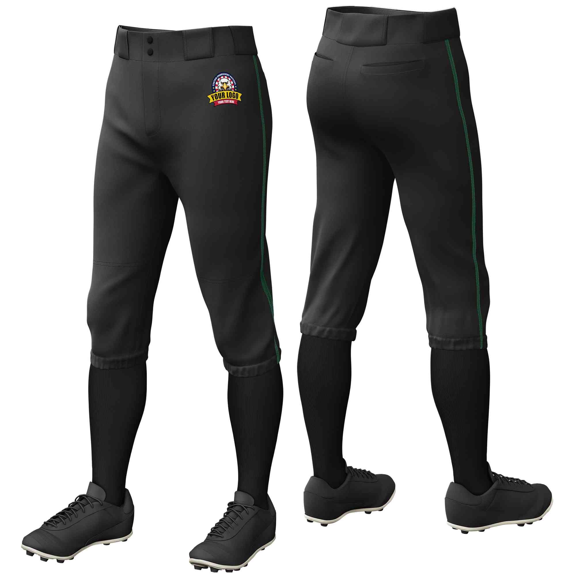 Pantalon de baseball personnalisé, noir, vert, coupe classique, culotte d'entraînement extensible