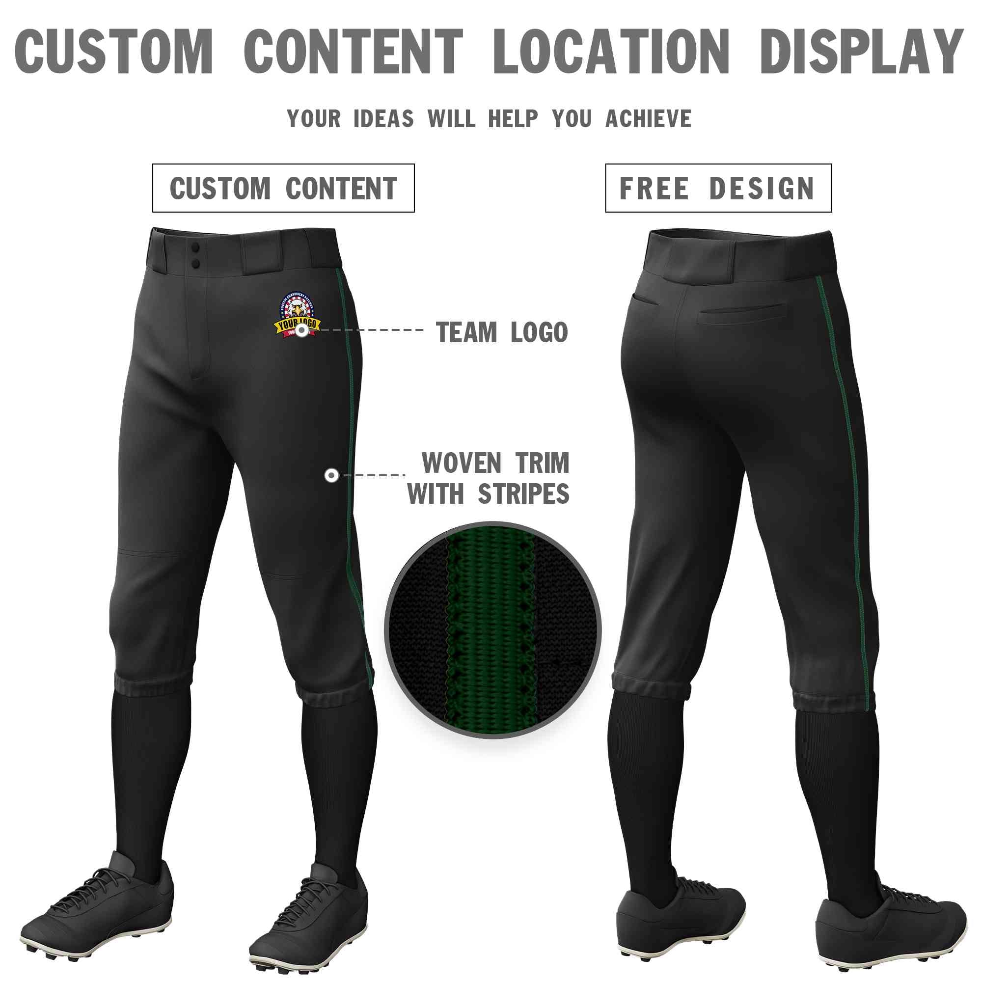 Pantalon de baseball personnalisé, noir, vert, coupe classique, culotte d'entraînement extensible