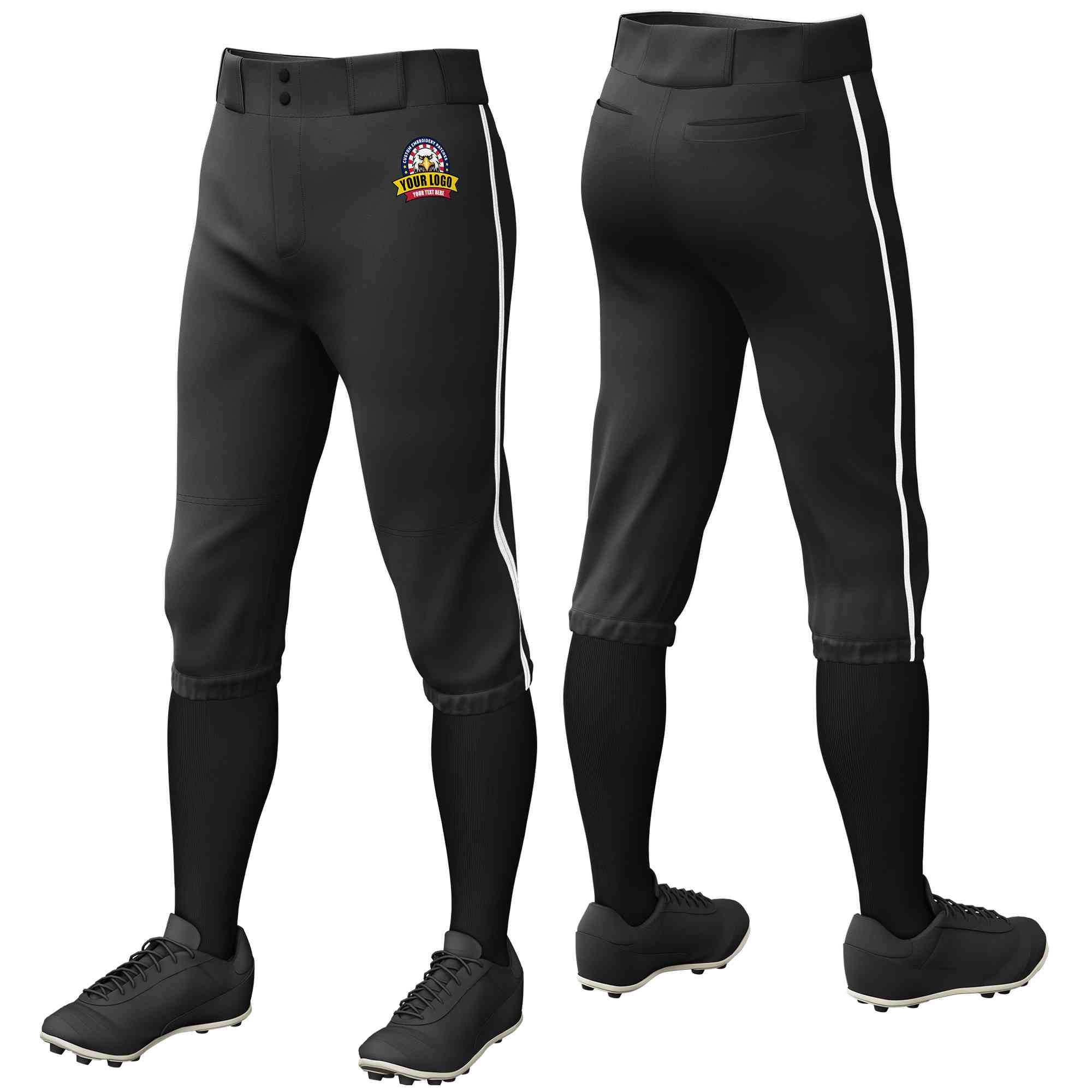 Pantalon de baseball personnalisé noir et blanc, coupe classique, culotte d'entraînement extensible