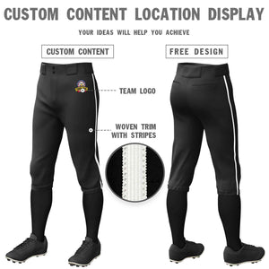 Custom Black White Classic Fit Stretch Practice Knickers Baseball Pants