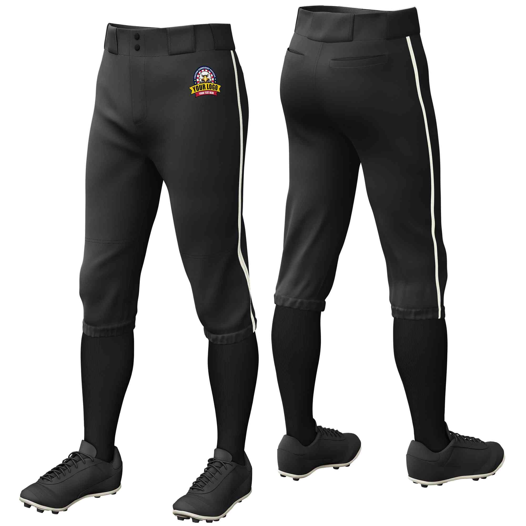 Pantalon de baseball personnalisé, crème noire, coupe classique, extensible, culotte d'entraînement