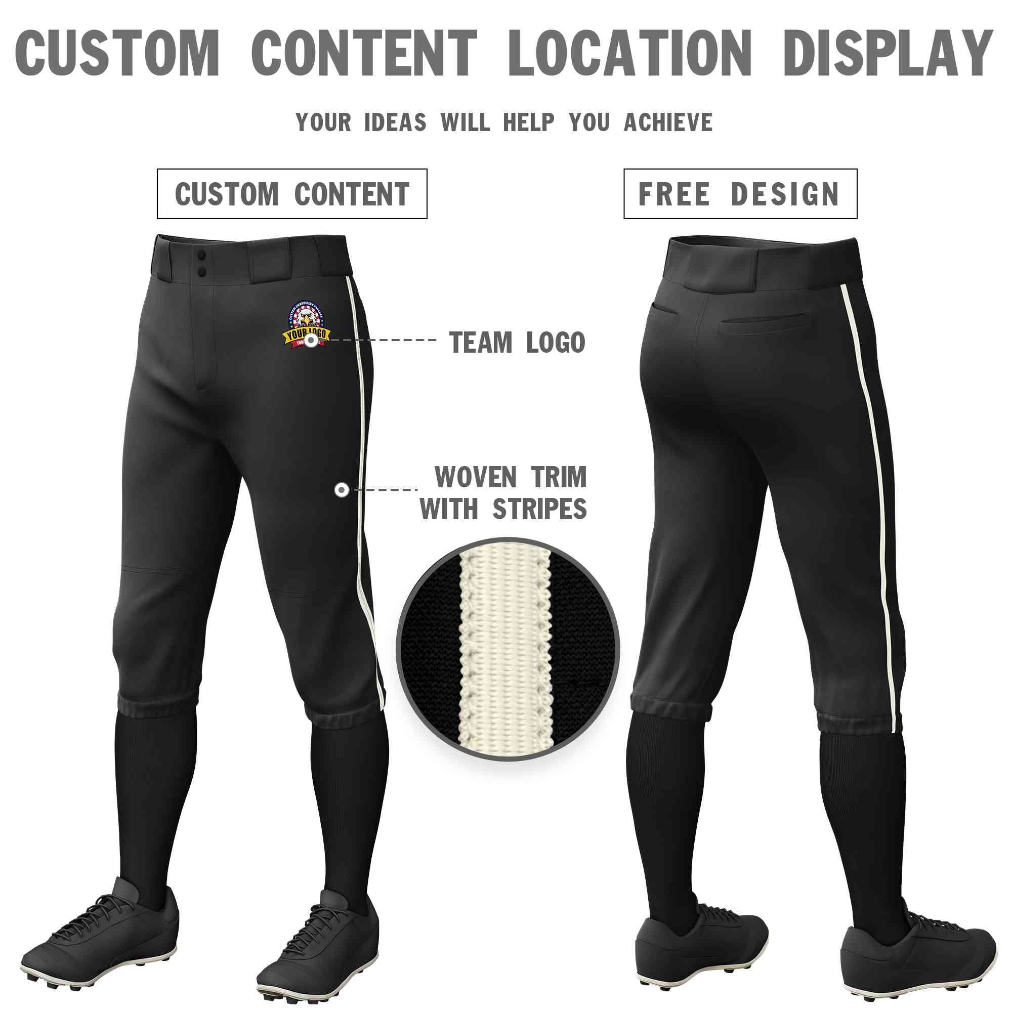 Pantalon de baseball personnalisé, crème noire, coupe classique, extensible, culotte d'entraînement