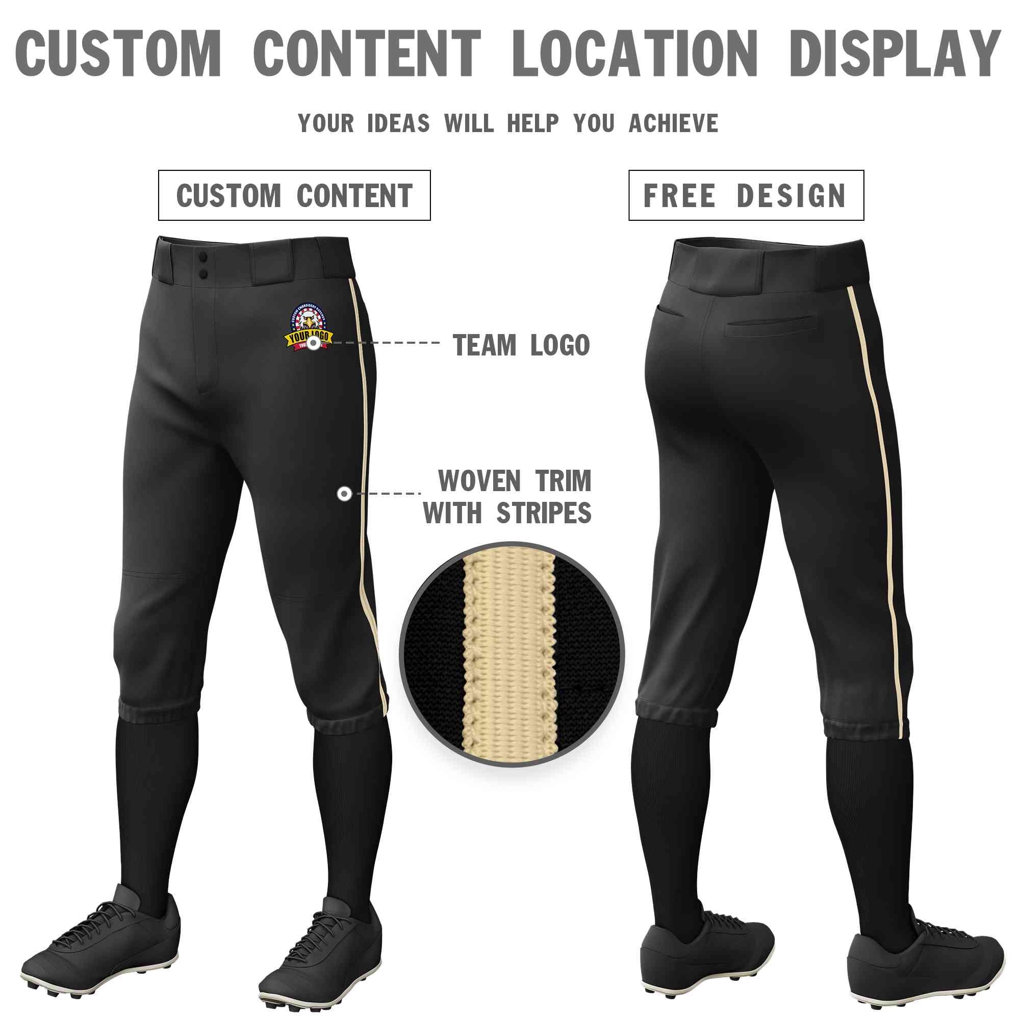 Pantalon de baseball personnalisé noir kaki, coupe classique, culotte d'entraînement extensible