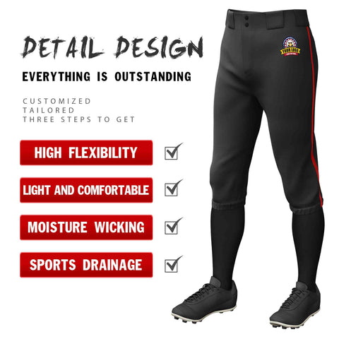Custom Black Red Classic Fit Stretch Practice Knickers Baseball Pants